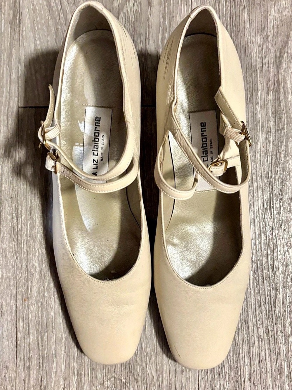 Vintage 90s Liz Claiborne Marlene Off White Nappa Leather Mary Janes 8.5 N Spain